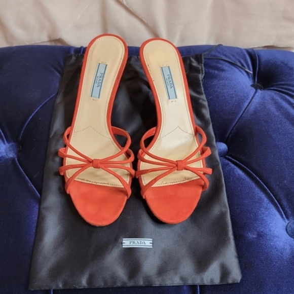 PRADA Strappy Red Suede Slide Sandals - Picture 1 of 13